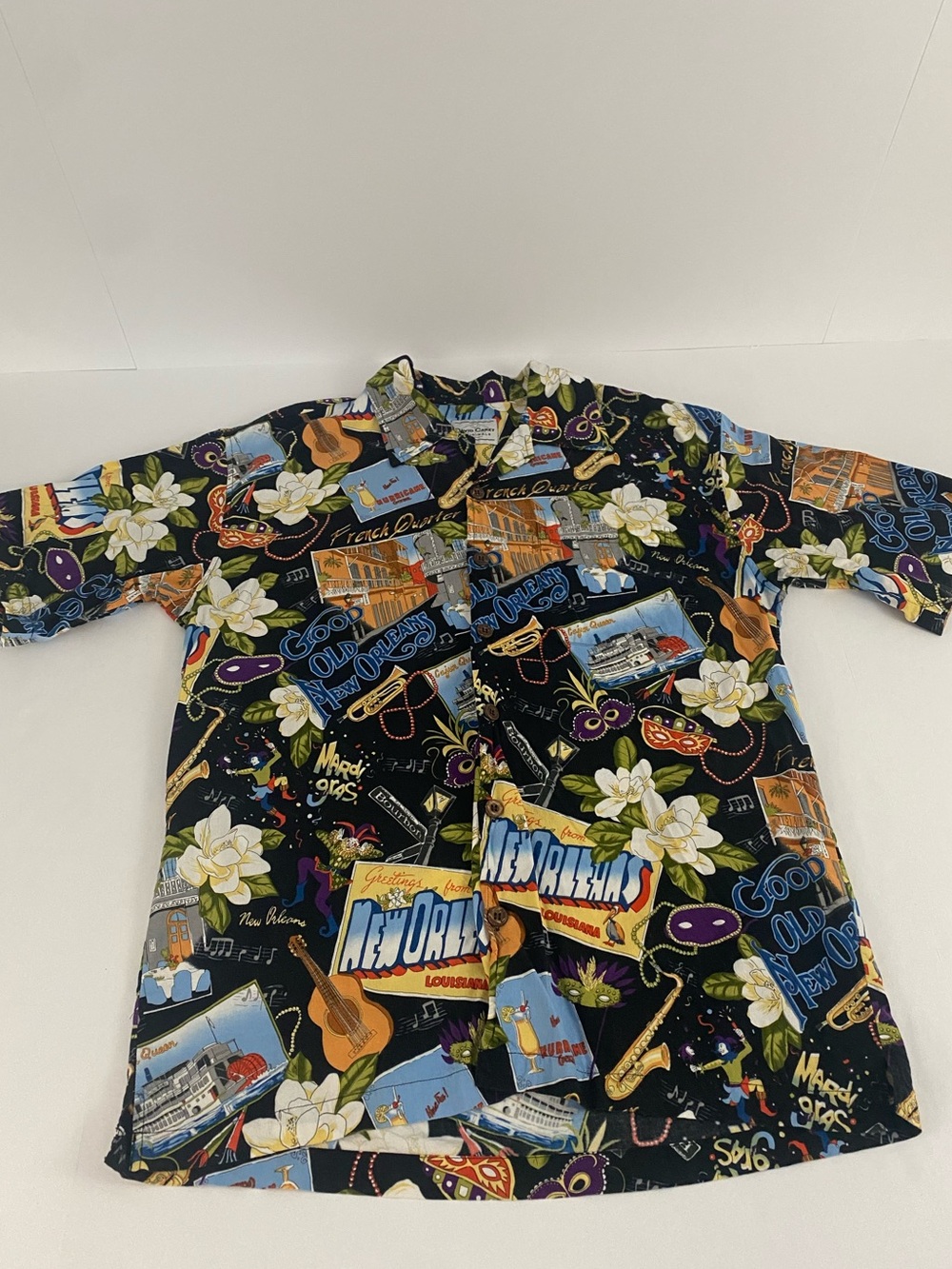 Mens David Carey Originals shirt Hawaian style New Orleans Mardi Gras size large
